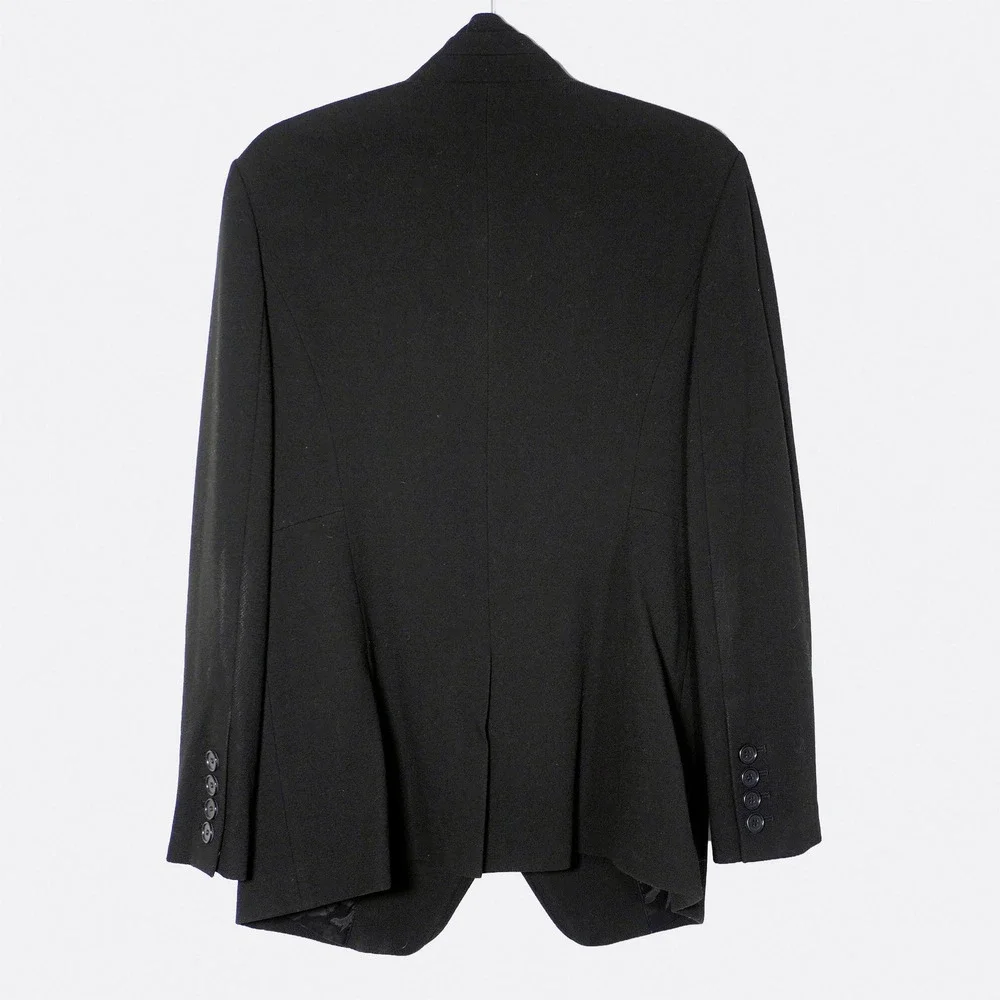 Ann Taylor Wool Ruffle Trim Military Jacket Black Double Breasted‎ Blazer 0X L